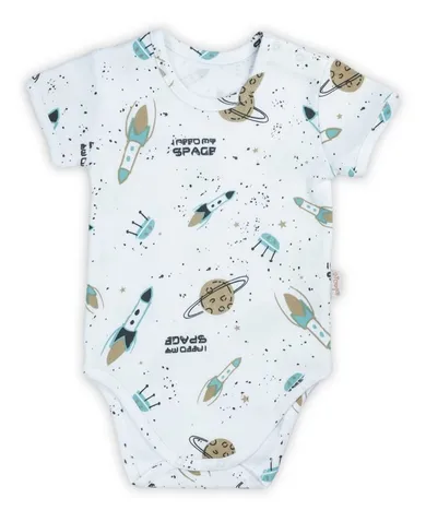 Body chłopięce z krótkim rękawem, białe, kosmos, Nicol