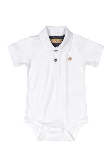 Body chłopięce z krótkim rękawem, kołnierzyk, białe, Up Baby