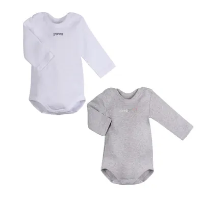 Body dziecięce z długim rękawem, bawełna organiczna, białe, szare, zestaw, 2 szt., Esprit