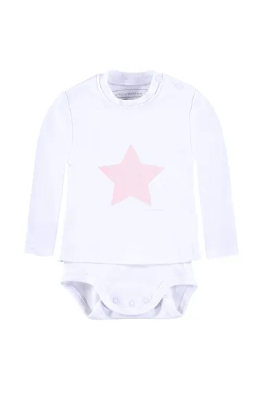Body dziewczęce z długim rękawem, bawełna organiczna, białe, Bellybutton