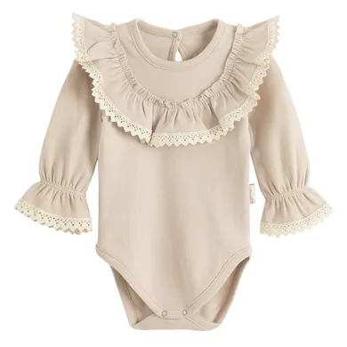 Body dziewczęce z długim rękawem, beżowe, Nicol