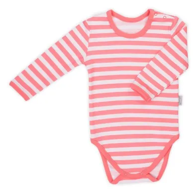 Body dziewczęce z długim rękawem, biało-koralowe, Nicol
