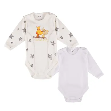 Body dziewczęce z długim rękawem, ecru, białe, zestaw, 2 szt., Tup Tup