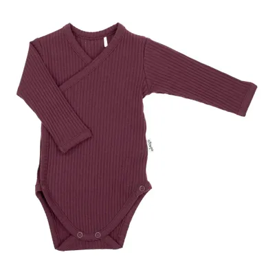 Body dziewczęce z długim rękawem, prążkowane, bordowe, Nicol