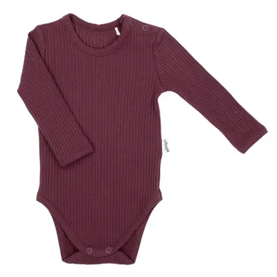Body dziewczęce z długim rękawem, prążkowane, bordowe, Nicol