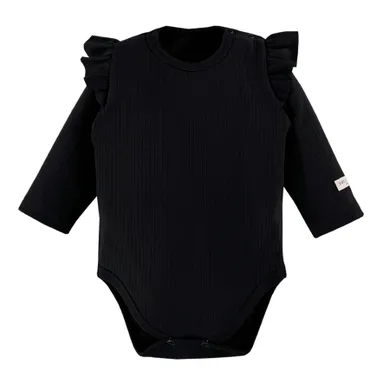 Body dziewczęce z długim rękawem, prążkowane, czarne, Eevi