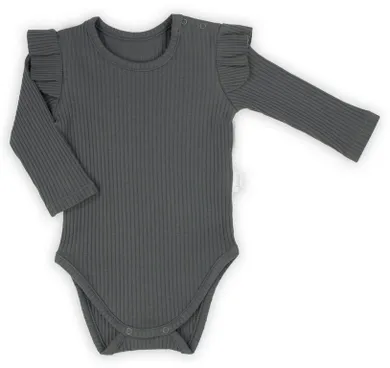 Body dziewczęce z długim rękawem, prążkowane, grafitowe, Nicol