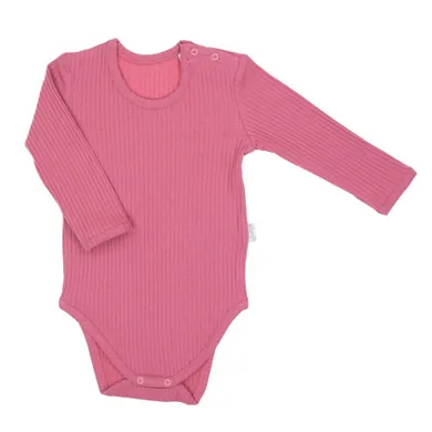 Body dziewczęce z długim rękawem, prążkowane, różowe, Nicol