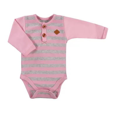 Body dziewczęce z długim rękawem, różowe, paski, Eevi