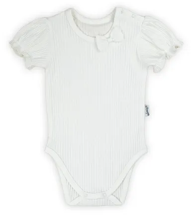 Body dziewczęce z krótkim rękawem, prążkowane, ecru, Nicol
