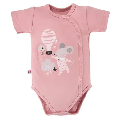 Body dziewczęce z krótkim rękawem, różowe, myszka, Eevi