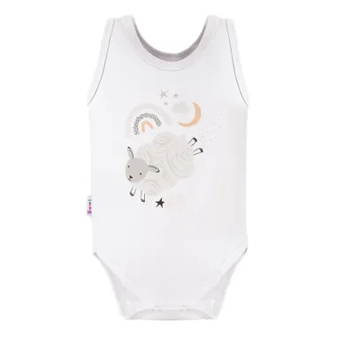 Body niemowlęce bez rękawów, białe, owieczka, Eevi