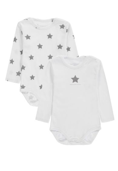 Body niemowlęce z długim rękawem, bawełna organiczna, białe, zestaw, 2 szt., Bellybutton