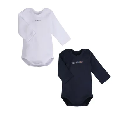 Body niemowlęce z długim rękawem, białe, granatowe, zestaw, 2 szt., Esprit