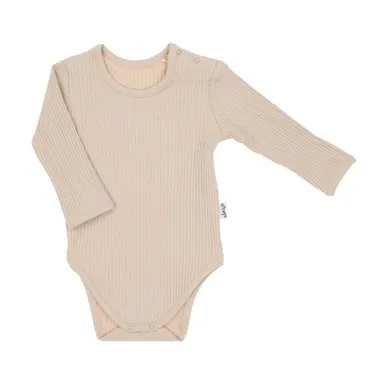 Body niemowlęce z długim rękawem, prążkowane, beżowe, Nicol
