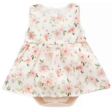 Body sukienka dziewczęce bez rękawów, ecru, Summer Garden, Pinokio