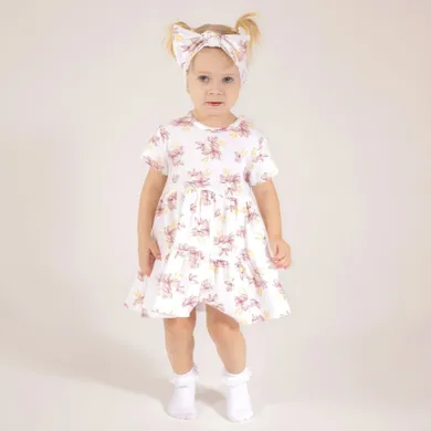 Body sukienka dziewczęce z krótkim rękawem, ecru, Nicol