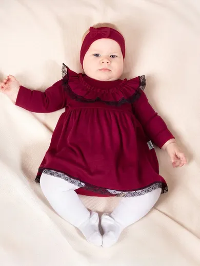 Body sukienka z długim rękawem, bordowe, Nicol