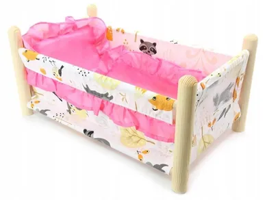 Bolo, drewniane łóżeczko dla lalek z pościelą