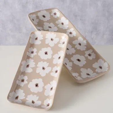 Boltze Home, Canea, patery ceramiczne w kwiaty, 13-15 cm