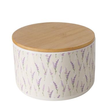 Boltze, pojemnik ceramiczny lavander z bambusową pokrywą, średnica 16 cm
