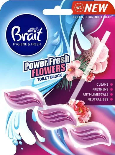Brait, Hygiene & Fresh, kostka do WC, power fresh, fowers, 39g