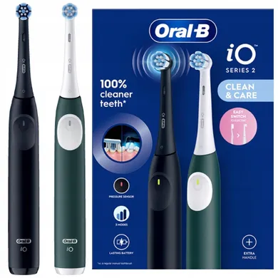 Braun, Oral-B, iO2 Duo, szczoteczka elektryczna, magnetyczna, Night Black & Forest Green, 2 szt.