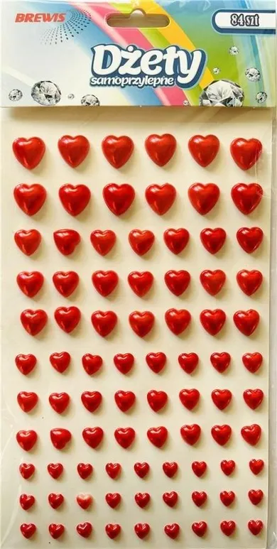 Brewis, dżety samoprzylepne, czerwone serca, 84 szt.
