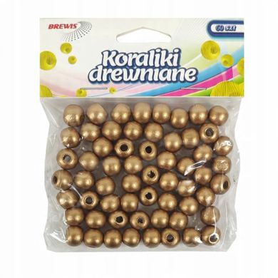 Brewis, koraliki drewniane, złote, 10 mm, 60 szt.
