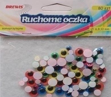 Brewis, ruchome oczka, kolorowe, 80 szt.