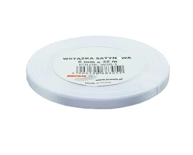 Brewis, wstążka satynowa, biała, 6mmx32m