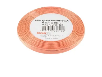 Brewis, wstążka satynowa, łososiowa, 6mmx32m
