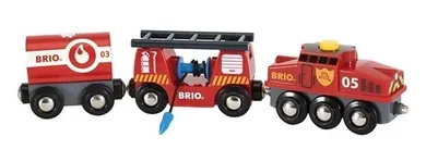 Brio World, pociag straży pożarnej, zabawka drewniana