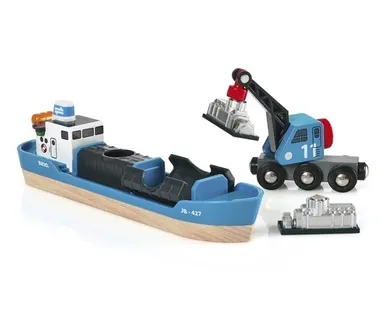 Brio World, Statek kontenerowy z dźwigiem, zabawka drewniana