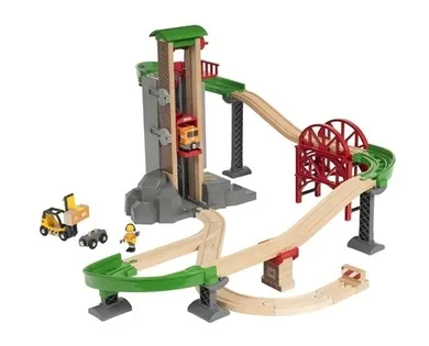 Brio World, zestaw magazynowy z windą, kolejka drewniana