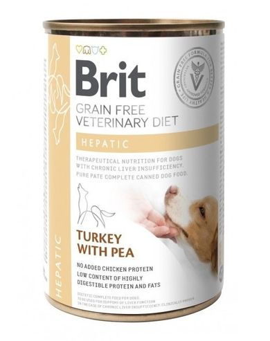 Brit, Grain Free, Veterinary Diet, Hepatic, puszka, mokra karma dla psa, indyk, 400g