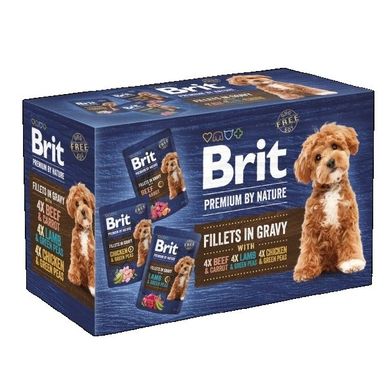 Brit, Premium by Nature, Filets in Gravy, mix smaków, mokra karma dla psa, 85g, 12 szt.