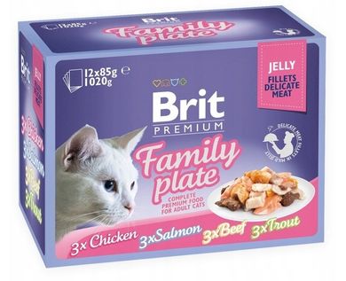 Brit, Premium Family Plate, filety w galarecie, karma mokra dla kotów, 12-85g