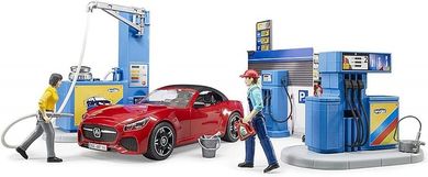 Bruder, Stacja paliw z myjnią i autem Roadstar, zestaw z modelem pojazdu