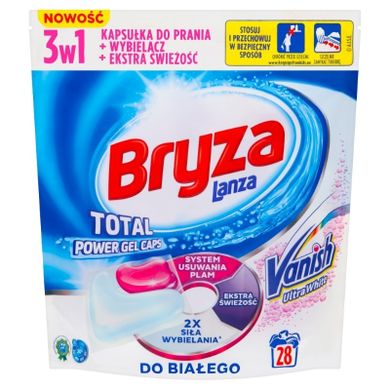 Bryza, Lanza Vanish Ultra White Total Power Gel Caps, kapsułki do prania, 3w1, do białego, 28 szt.