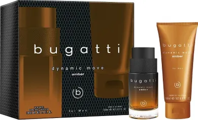 Bugatti, Dynamic Move Amber, zestaw prezentowy: woda toaletowa, 100 ml + żel pod prysznic, 200 ml