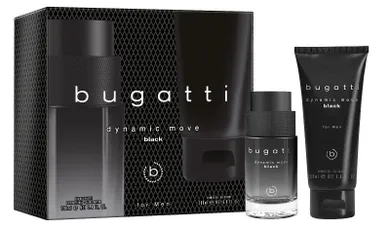 Bugatti, Dynamic Move Black for men, zestaw: woda toaletowa, 100 ml + żel pod prysznic, 200 ml