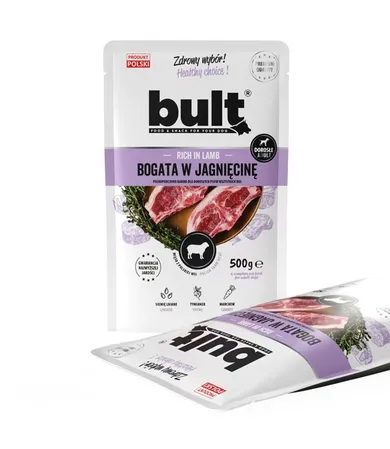 Bult, mielonka bogata w jagnięcinę, saszetka, mokra karma dla psa, 500g