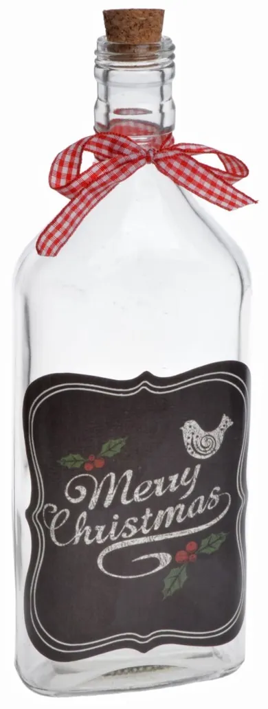 Butelka na nalewkę, Merry Christmas, ze wstążką, 9-5-25 cm