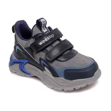 Buty sportowe chłopięce, szaro-czarne, skórzana wkładka, Weestep