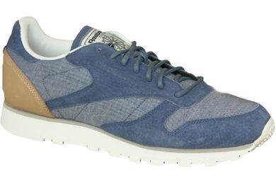 Buty sportowe męskie, niebieskie, Reebok CL Leather Fleck