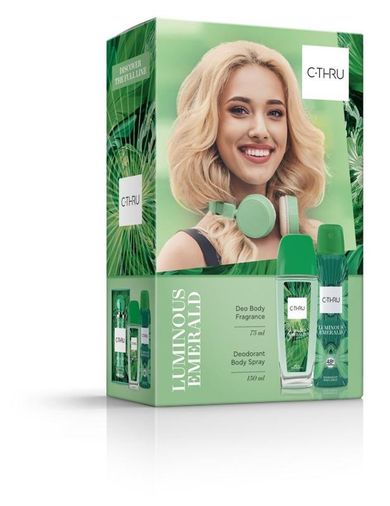 C-Thru, zestaw prezentowy Luminous Emerald: dezodorant naturalny, spray, 75 ml + dezodorant, spray, 150 ml