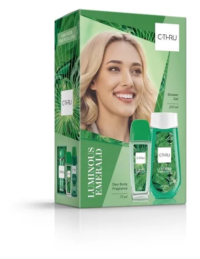 C-Thru, zestaw prezentowy Luminous Emerald: dezodorant naturalny, spray 75 ml + żel pod prysznic, 250 ml
