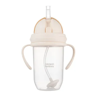 Canpol babies, kubek niekapek, z rurką i odważnikiem, kremowy, 270 ml