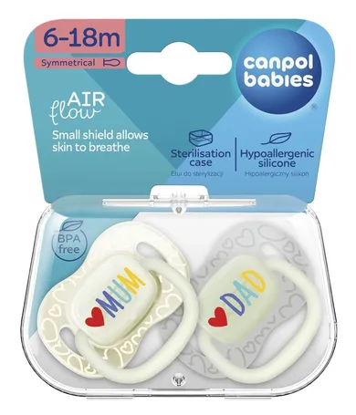 Canpol babies, Mum&Dad, smoczek uspokajający silikonowy, symetryczny, 6-18 m, 2 szt.